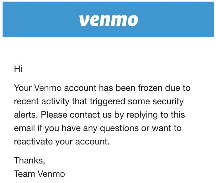 Respond to email sent by Venmo.
