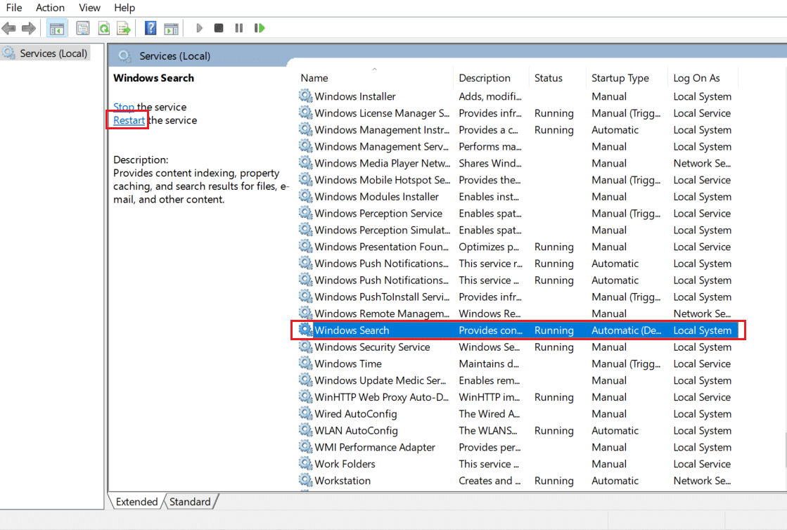 restart Windows search service. Fix Word File Permission Error in Windows 10