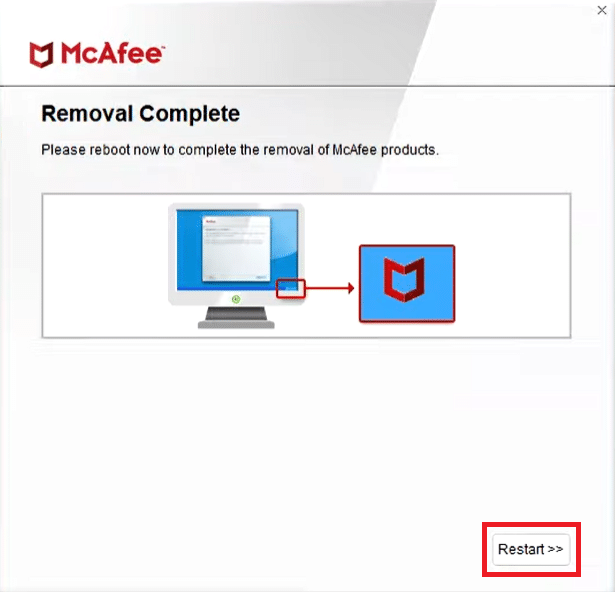 Restart button. How to Uninstall McAfee LiveSafe in Windows 10