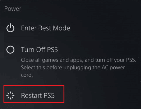 restart ps5 option