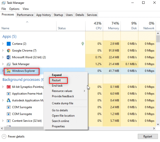 Restart Windows Explorer. Fix File Explorer Dark Theme Not Working on Windows 10