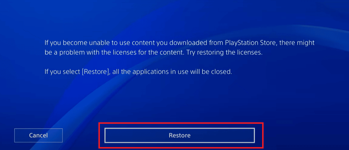 restore on PS4
