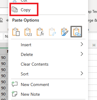 Right click and copy the data you want to split into different sheets
