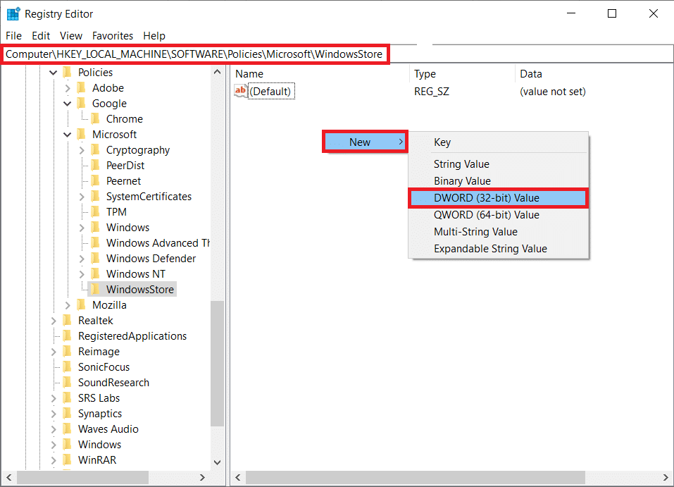 Right click anywhere on the right pane and click New followed by DWORD Value. Name the value as RemoveWindowsStore. How to Fix WSAPPX High Disk Usage in Windows 10