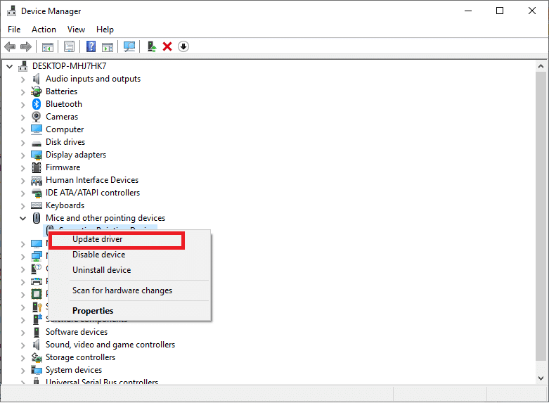 Right-click each entry under Mice and other pointing devices and select Update driver.