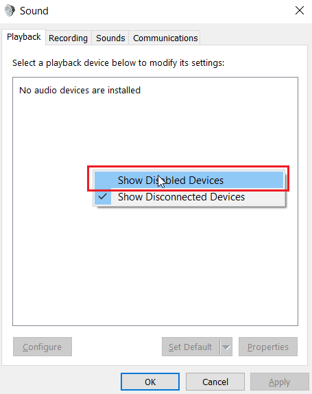 right click empty space in playback tab and click Show Disabled Devices. Fix SADES Headset Not Recognised by Windows 10 Problem