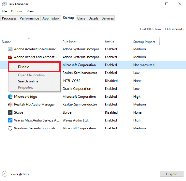 select the Disable option. Fix Set User Settings to Driver Failed in Windows 10