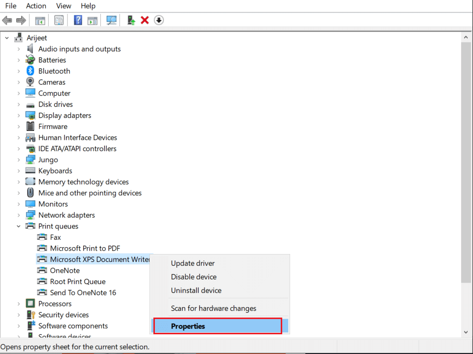 right click on Microsoft XPS Document Writer and select Properties in Device Manager Print queues. Fix The Handle is Invalid Error in Windows 10