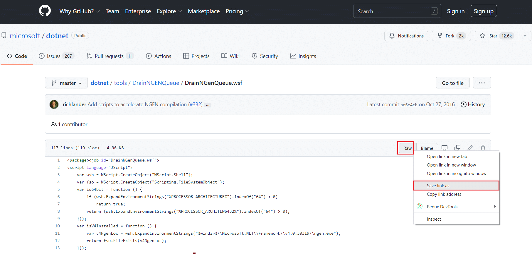 right click on Raw option and select Save link as... in github page