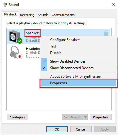right click on Speakers and select Properties in Sound menu