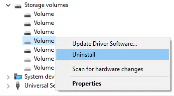 right-click on Storage Volume and select Uninstall