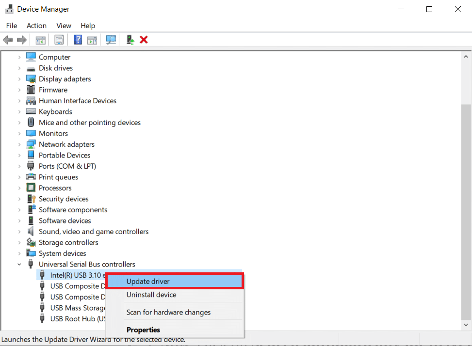 right-click on any USB driver and click on Update driver. How to Fix The Parameter Is Incorrect in Windows 10