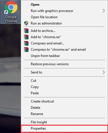 Right-click on chrome and select Properties