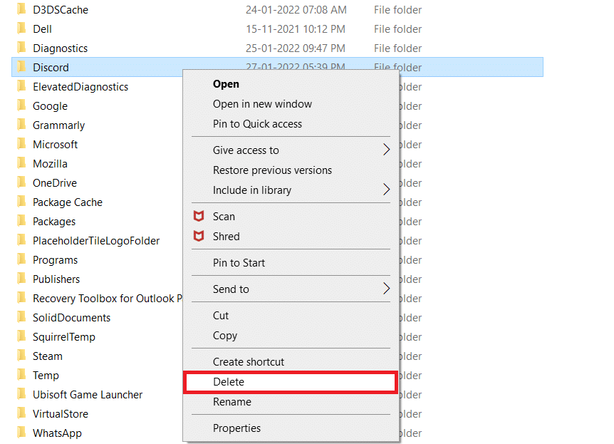 Right click on Discord and select Delete. Fix Error 1105 Discord in Windows 10