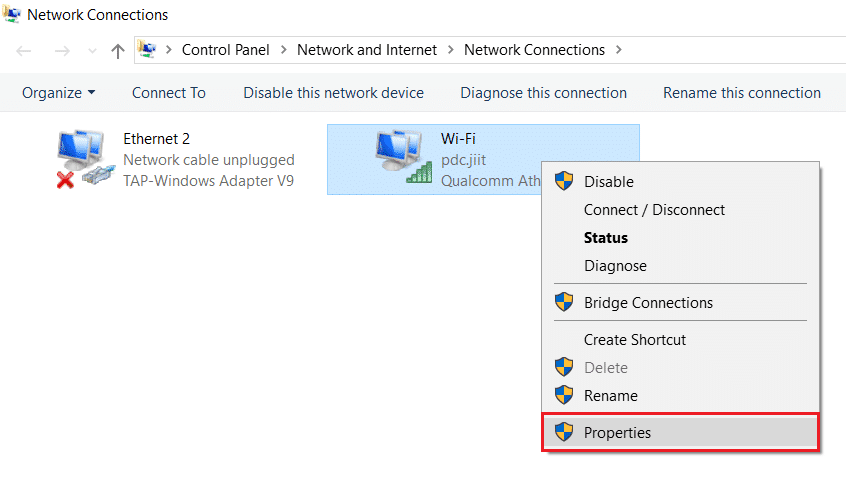 right click on network connection like Wifi and select Properties