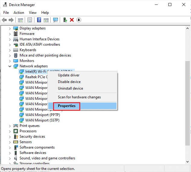 right click on network driver and select properties