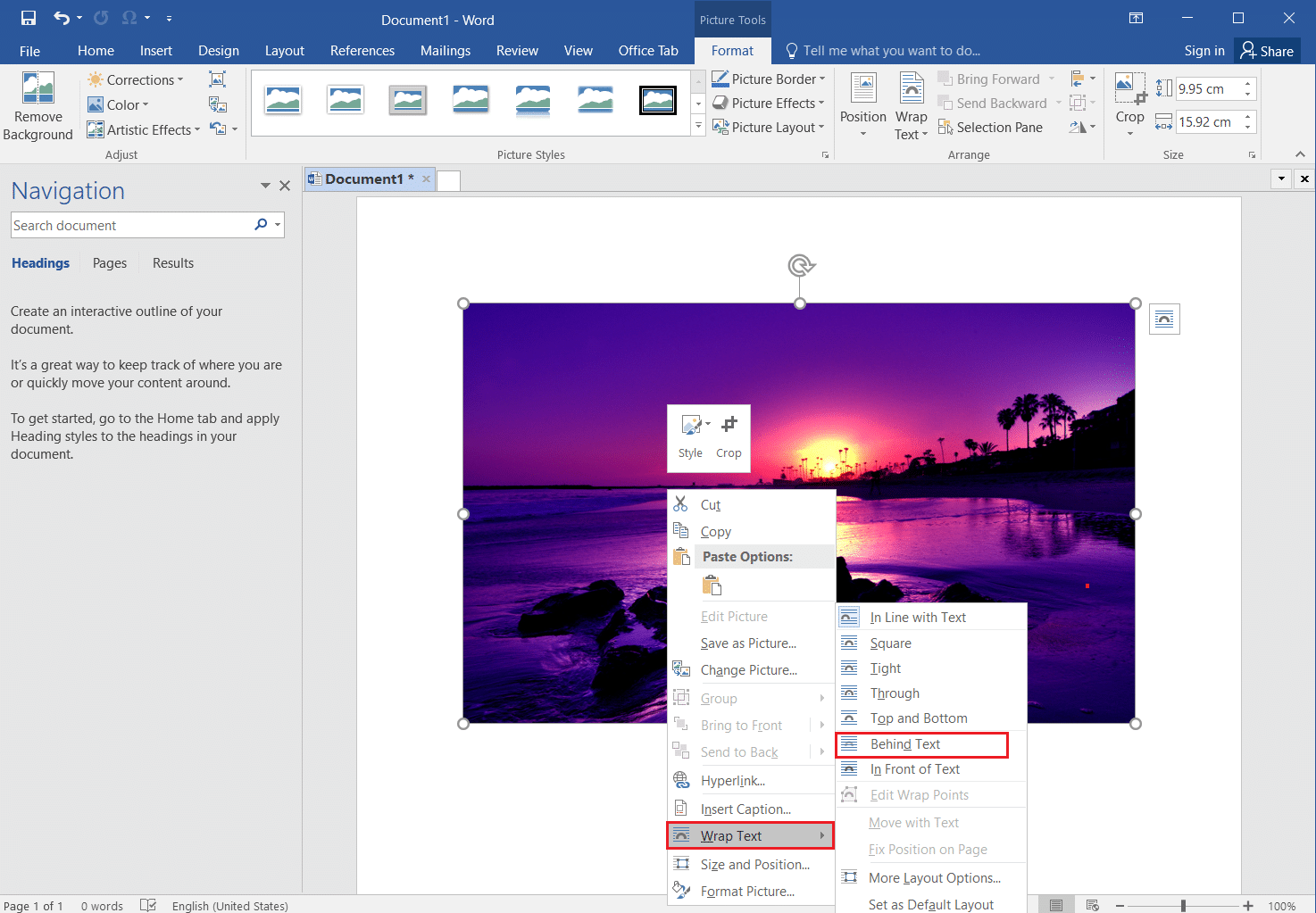 right click on picture and select wrap text and click on Behind text on MS Word