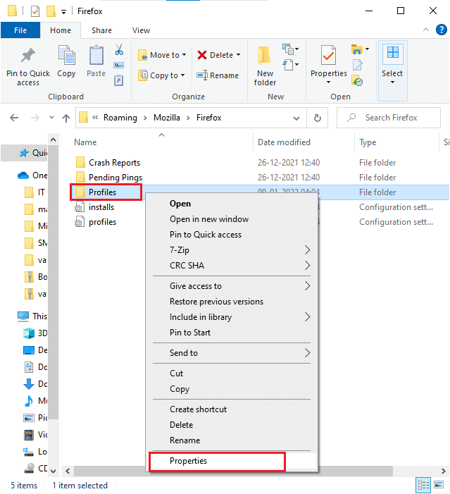 Right click on profiles folder and select properties. Fix Firefox is Already Running