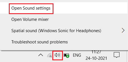 right click on sound icon then select open sound settings option