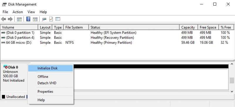 Right click on that partition. Select Initialize Disk. 