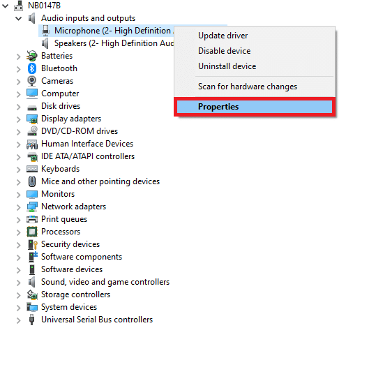 Right-click on the audio driver and click on Properties