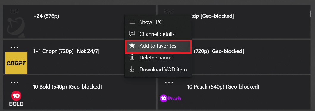 Right-click on the channel name Choose Add to favorites from the menu