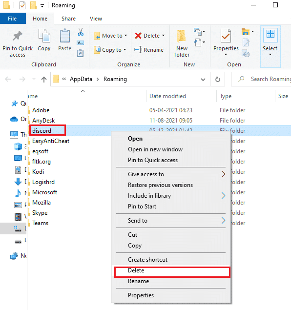 right click on the Discord folder and select the Delete option to remove them. Fix Error 1105 Discord in Windows 10