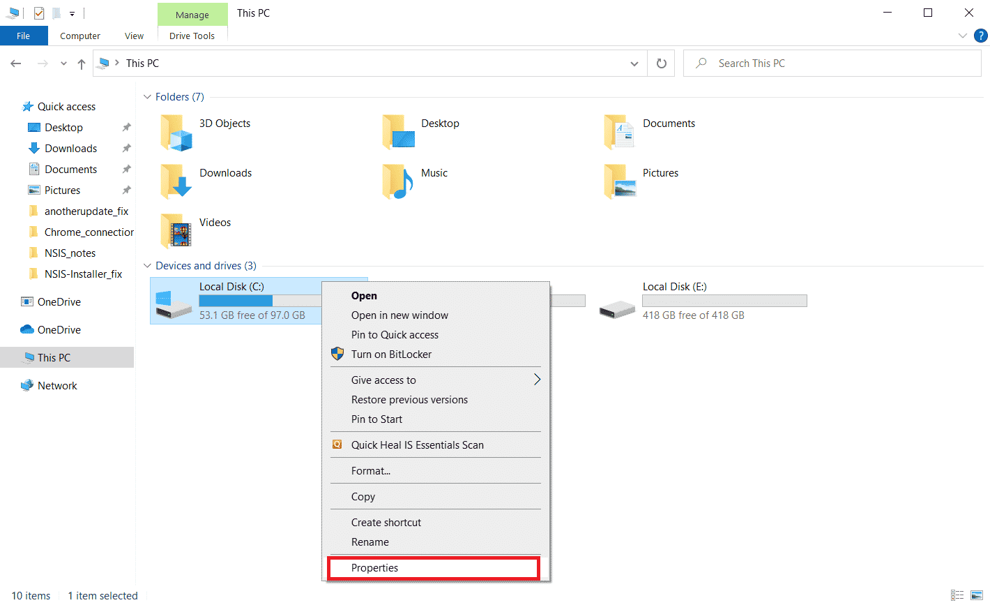 Right click on the Disk drive partition and select properties