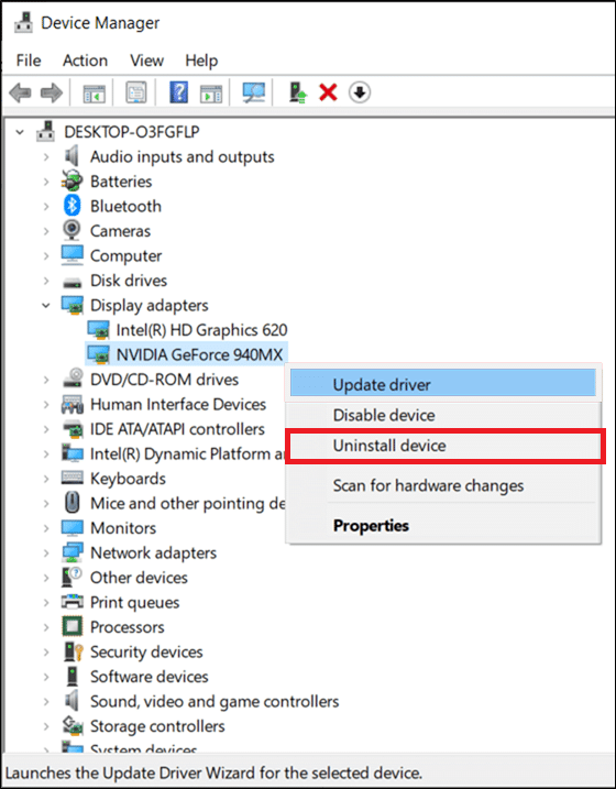 right-click on the driver and select Uninstall device