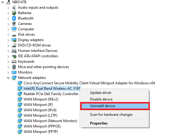 right-click on the driver and select Uninstall device