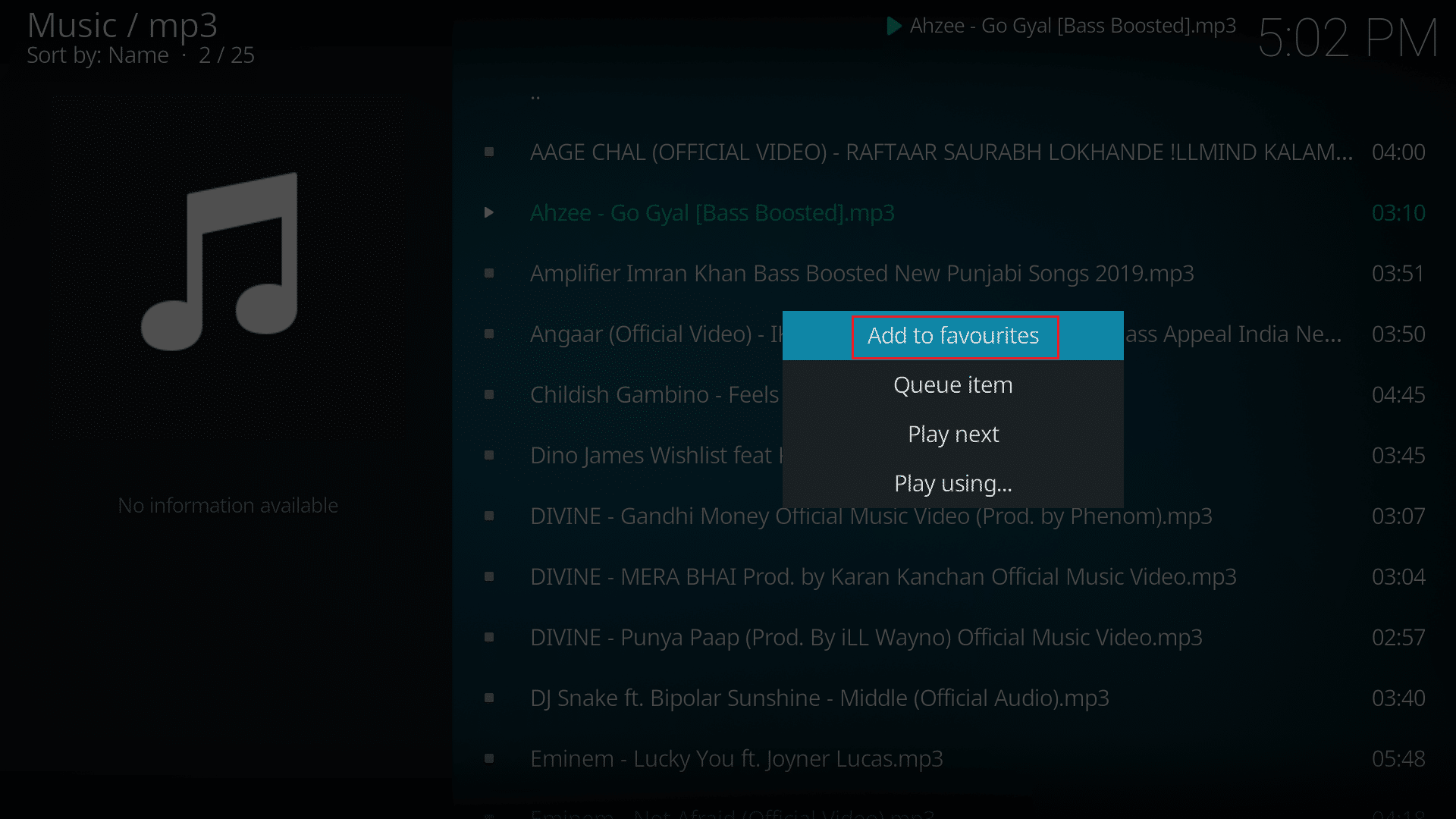right click on the file and select add to favourites in kodi app