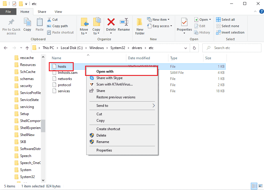 Right click on the hosts file and click on the Open with option 