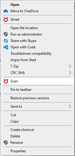 Right click on the InstallShield file and choose Scan option 