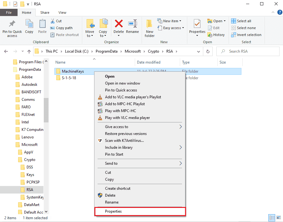 Right click on the MachineKeys folder and click on the Properties option. Fix Remote Desktop Cannot Connect to the Remote Computer