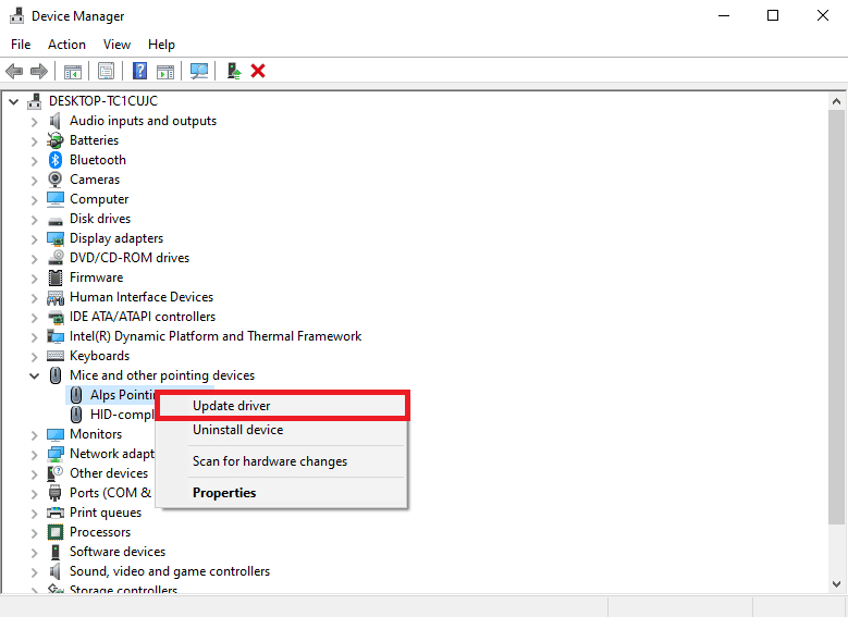 Right click on the problematic mouse and click Update driver. Fix Can’t Left Click in League of Legends Issue