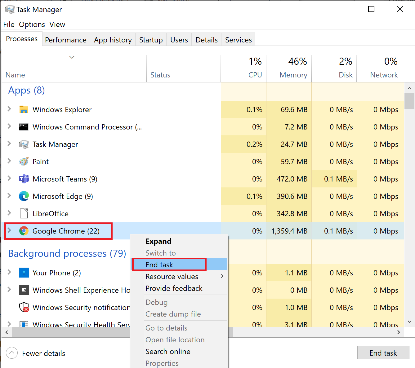 Right-click on the process and select End task | How to Fix High CPU Usage on Windows 10?