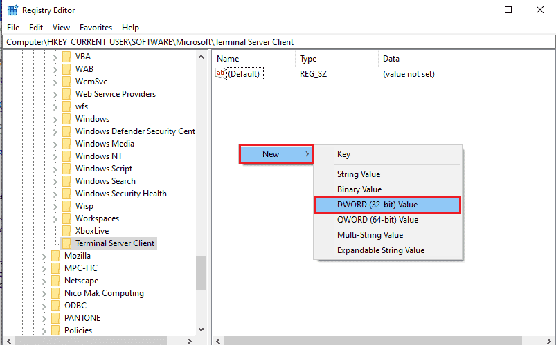 click on the DWORD 32 bit Value option in the adjacent menu. Fix Remote Desktop Cannot Connect to the Remote Computer