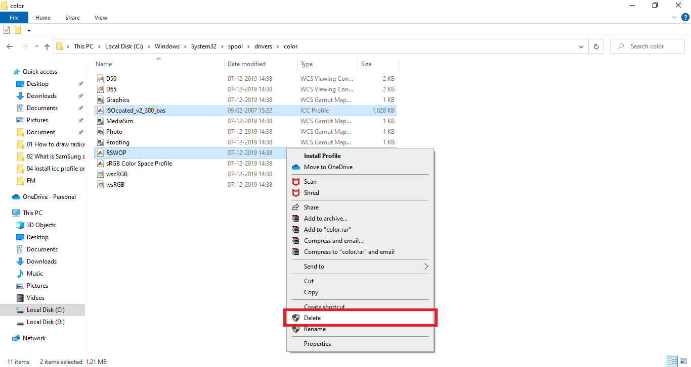 Right-click on the selected file and click on the Delete option. How to Install ICC Profile on Windows 10