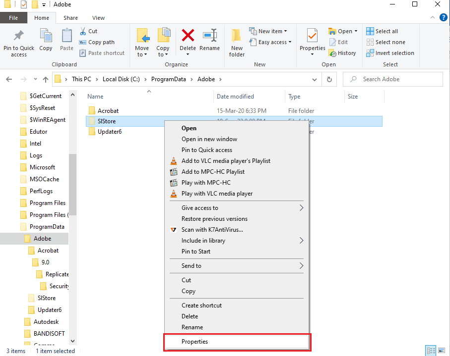 Right click on the SLStore folder and click on the Properties option