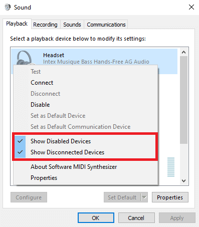 Right click on the Sound window and check Show Disabled Devices and Show Disconnected Devices
