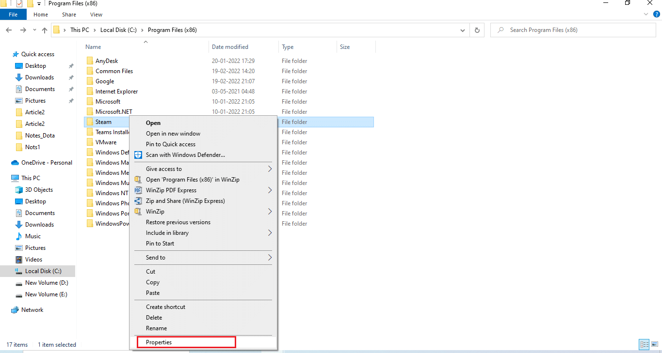 Right-click on the Steam folder and select Properties. Fix Dota 2 Disk Write Error