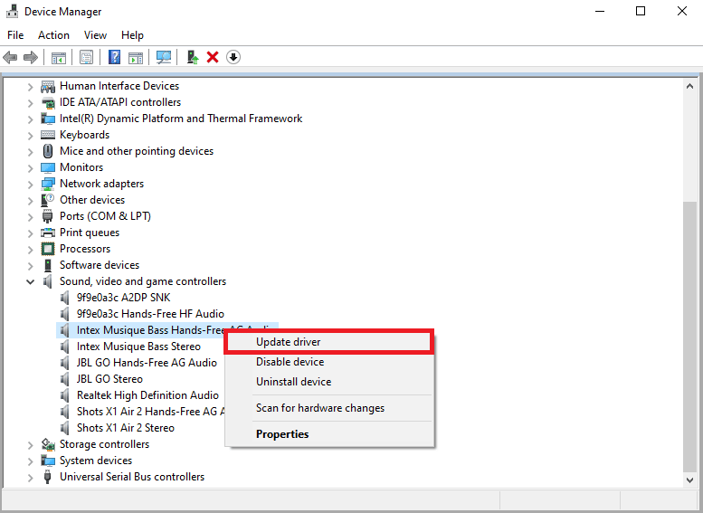 Right click on the system audio driver and click on Update driver
