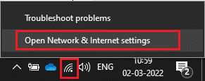 Right click on the Wi-Fi icon displayed at the right most corner of the screen and select Open Network Internet settings