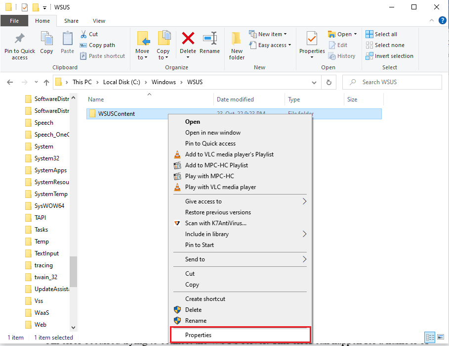 Right click on the WSUSContent folder and click on the Properties option. Fix WSUS Administration Console Unable to Connect WSUS Server via Remote API
