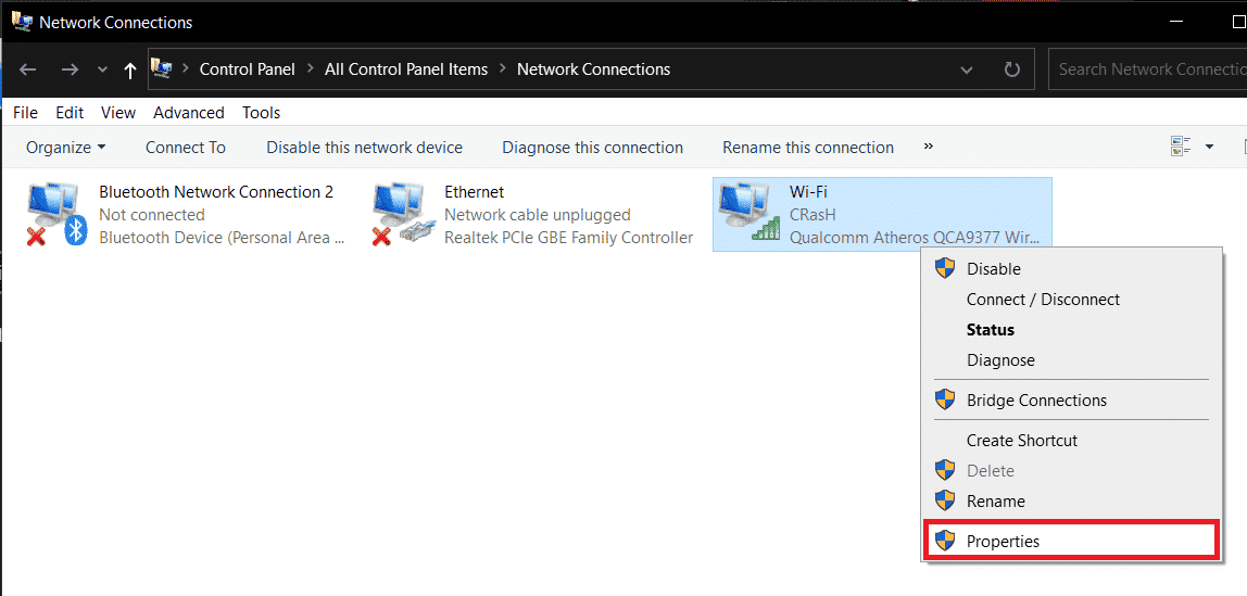Right click on your current network and select Properties. Fix Remote Desktop Connection an Internal Error Has Occurred