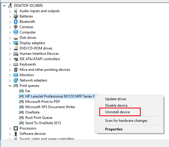 Right click on your Printer device and select Uninstall. Fix Error Printing in Windows 10
