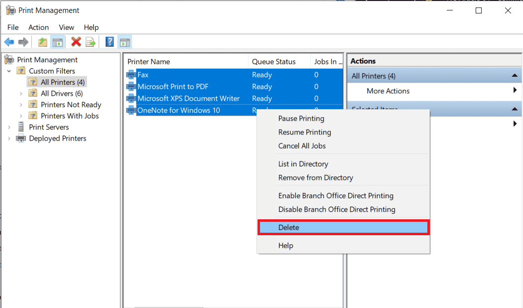 Right click over any printer and select Delete. Fix Error Printing in Windows 10