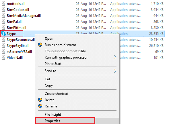 right-click skype and select properties
