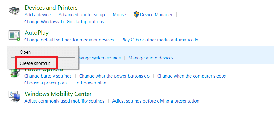 Right click Sound and select Create shortcut. How to Access Sound Control Panel on Windows 10