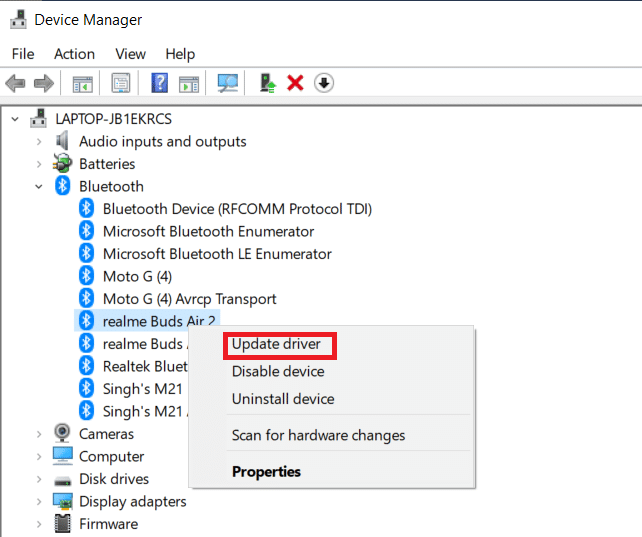Right-click the hidden device drivers and select Update driver.